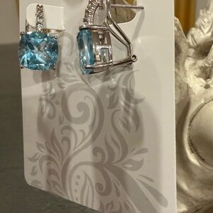 Blue Glacial Blue Topaz Square Gemstone Drop Earrings